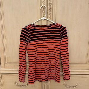 J Crew cotton long sleeve coral and navy striped shirt size XS